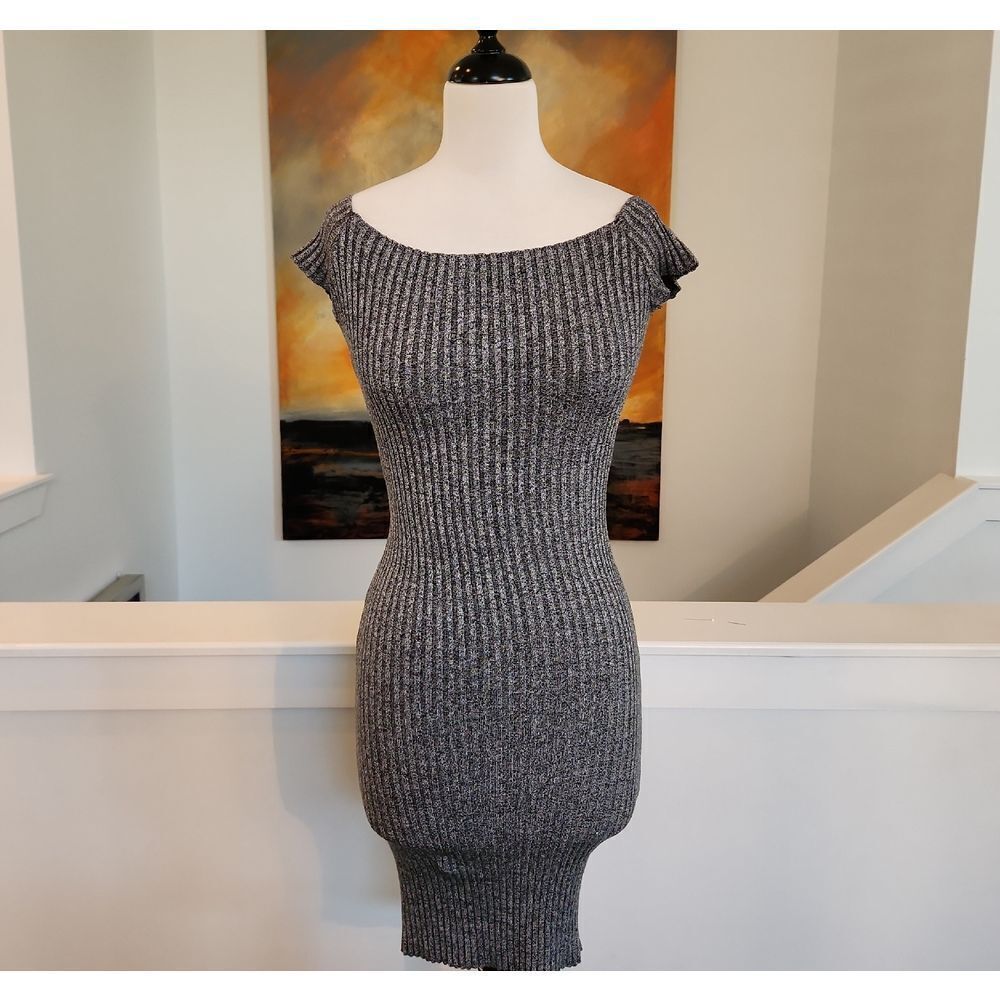AKIRA Chicago Red Label Charcoal Ribbed Dress Size S NWOT